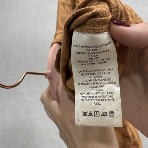 Pilcro Shirt Womens Small Brown Linen Blend Ruffle Button Front Anthropologie - Picture 3 of 9